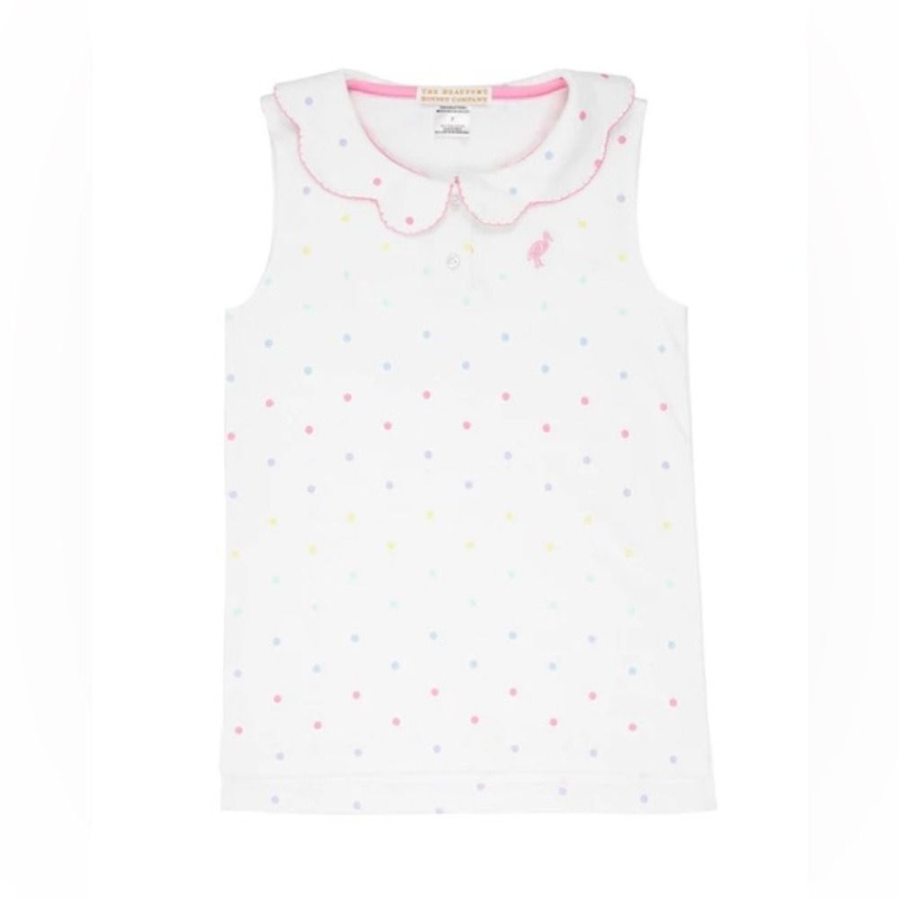 TBBC Paige's Playful Pima Cotton Polo 18-24M White Dudley Dot Sleeveless Preppy